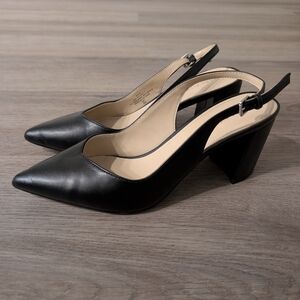 Marc Fisher Black Pointed Slingback Block Heels